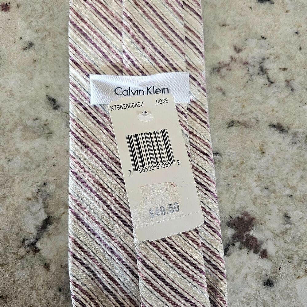Calvin Klein Silk Neck Tie Ivory Rose Striped Repp Textured NWT NEW Classic - Picture 5 of 8